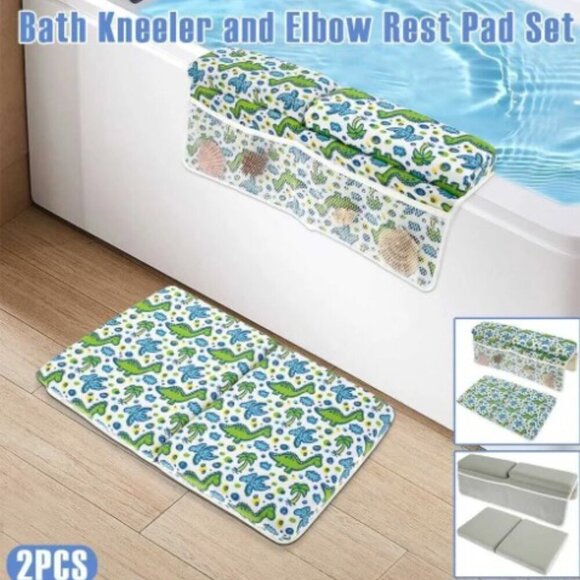 BABY BATH DINOSAUR KNEELER ELBOW REST PAD SET NONSLIP BABY BATHTUB KNEELING PAD - Picture 1 of 16